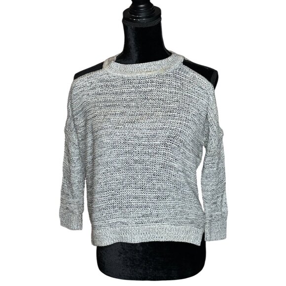 Express Open Shoulder Knit Sweater Womens Size Small Crew Neck Grey Black - Picture 1 of 16